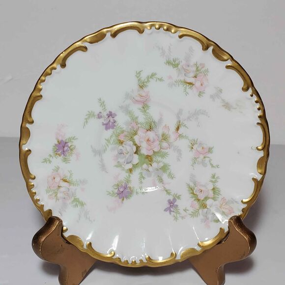 Golden Crown Teacup and Saucer Pink Purple Flowers Western Germany Vintage - Picture 5 of 10